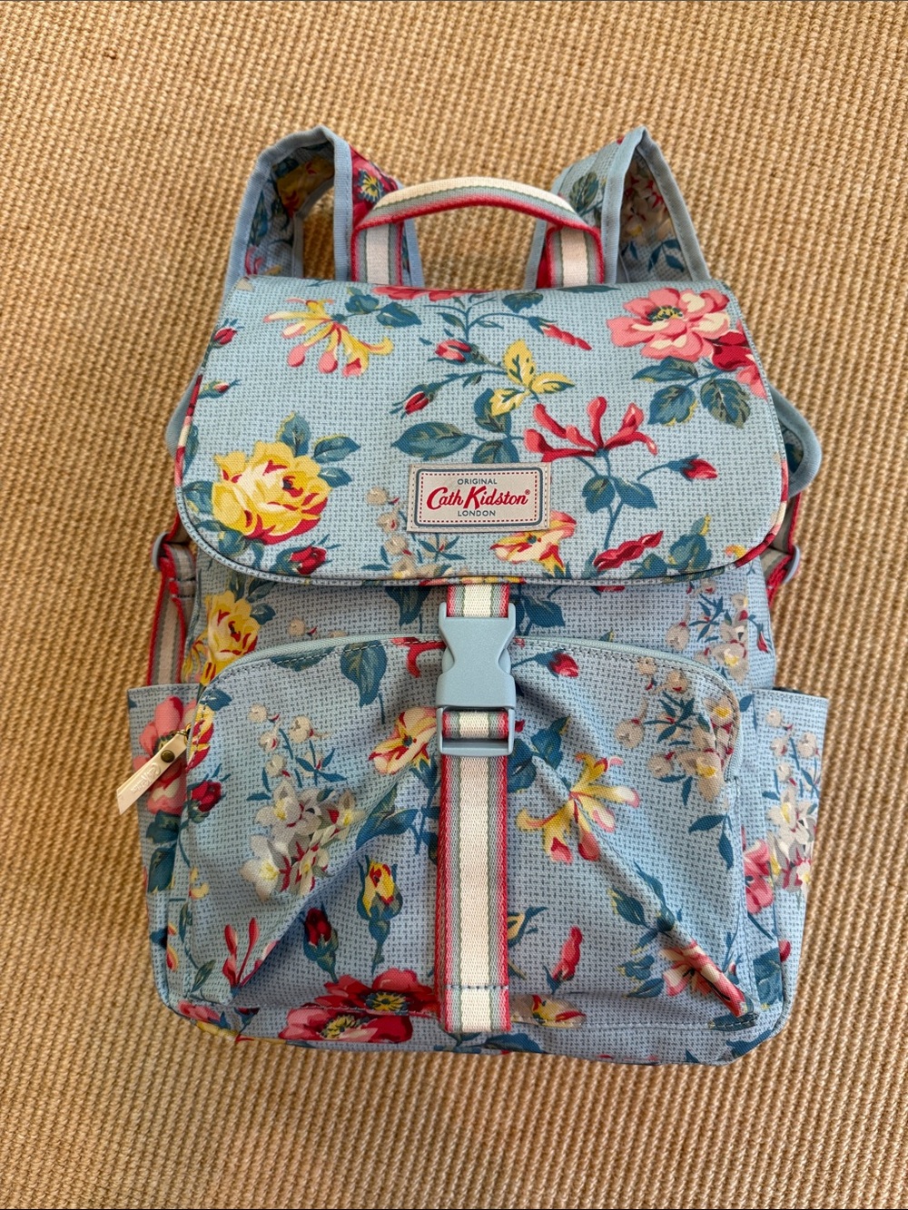 Cath Kidston London Nylon Light Blue W/ Floral Large Backpack